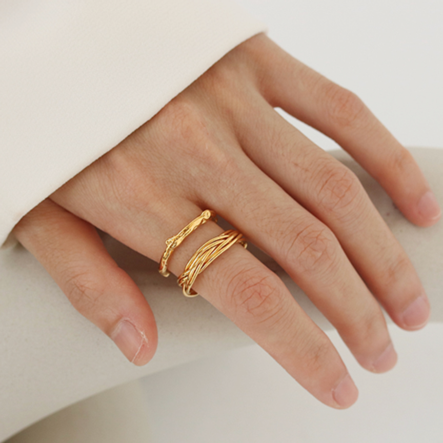 Gold-Plated Bamboo Joint Open Ring