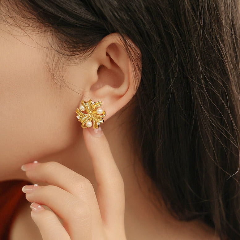 Gold-Plated Copper Flower Stud Earrings