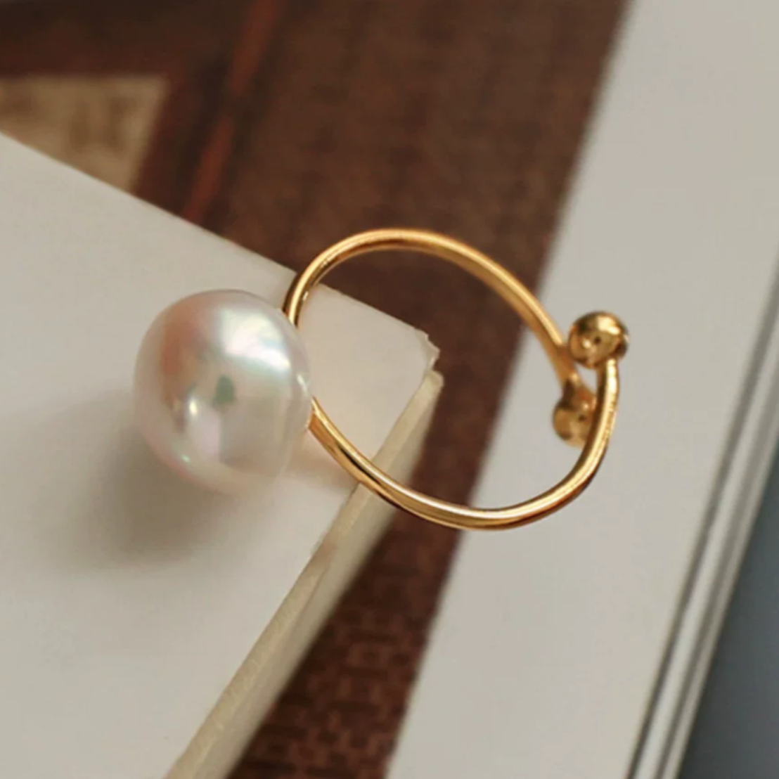 Vintage-Inspired Adjustable Faux Pearl Ring